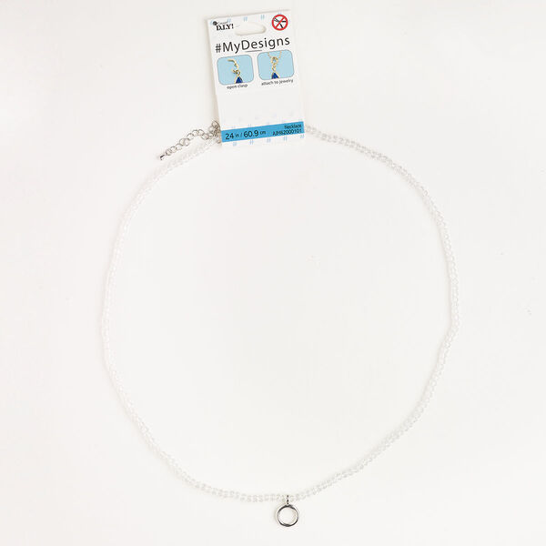 Necklace, "pewter" (zinc-based alloy)/steel/glass, pkg/24 inches, silver finish and clear, 14mm round with lobster claw clasp and extender chain. image number 0