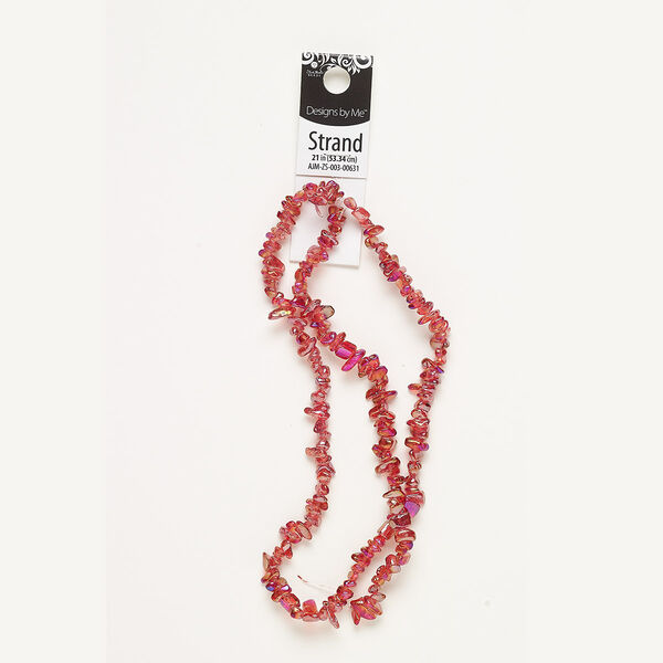 Bead, glass, translucent red AB, small chip with 0.6mm hole. Sold per 21-inch strand. image number 0