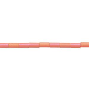 Bead, glass, translucent matte tangerine AB, 5x2.5mm round tube. Sold per 15-1/2 to 16-inch strand.