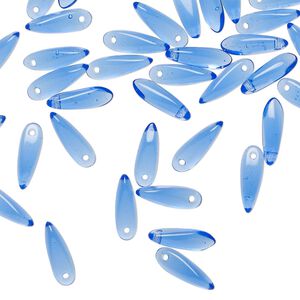 Bead 1pkg50 Czech pressed glass, transparent light cobalt blue, 10x3mm top-drilled dagger.