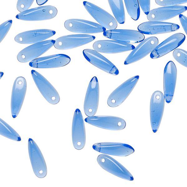 Bead 1pkg50 Czech pressed glass, transparent light cobalt blue, 10x3mm top-drilled dagger. image number 0