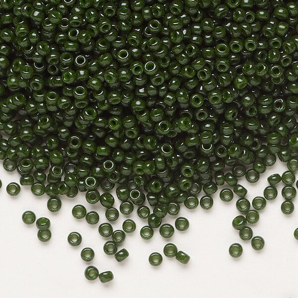 Seed bead, Miyuki, glass, pkg/25g, #11 rocaille, opaque outside dyed olive green, (RR-1488). image number 0