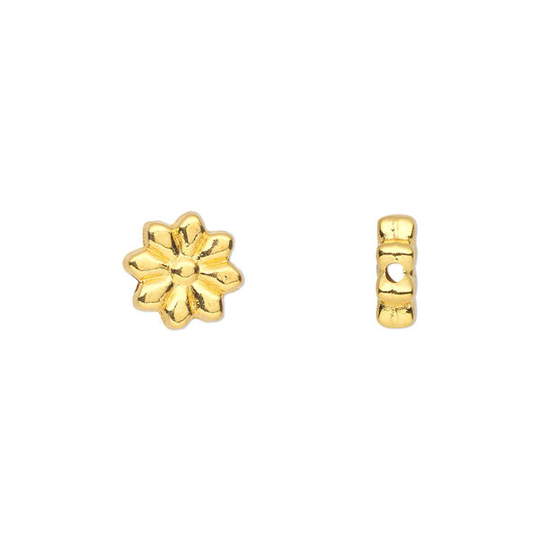 Bead, gold-finished "pewter" (zinc-based alloy), 9x9mm double-sided flat flower. Sold per pkg of 50. image number 0
