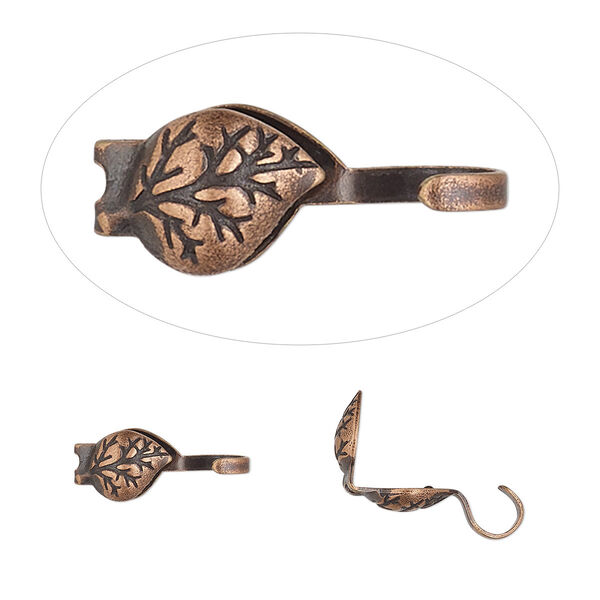 Bead tip, Hot Tips®, antique copper-plated brass, 9x5mm bottom clamp-on leaf. Sold per pkg of 100. image number 0