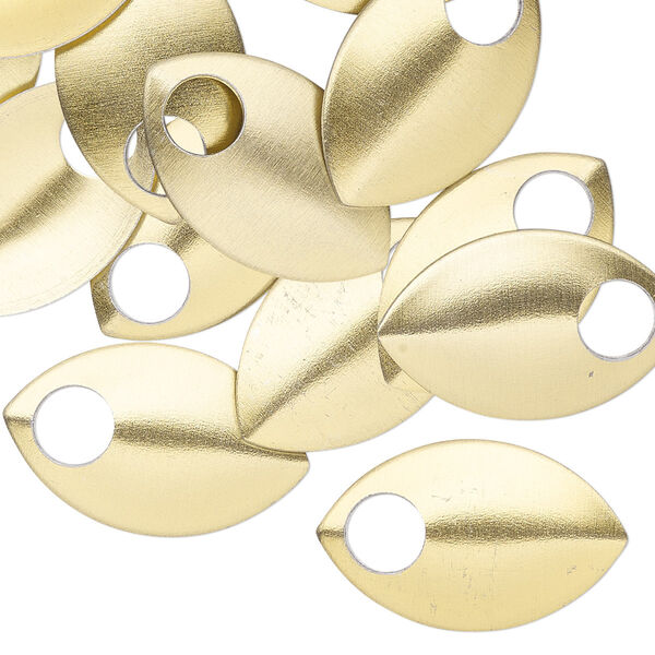 Component, anodized aluminum, gold, 22x14mm 2-sided curved scale blank with 5mm hole, 20 gauge. Sold per pkg of 20. image number 0