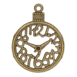 Focal, antique brass-plated "pewter" (zinc-based alloy), 35x30mm single-sided open clock face. Sold per pkg of 6.
