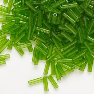 Bead, Preciosa Ornela Czech glass, bugle bead, pkg/500g, 1/4 inch, transparent lime green, (50430).