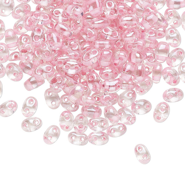 Seed bead, Preciosa Twin™ Czech glass, pkg/250g, 5x2.5mm oval, transparent pink terra color-lined clear, (38694). image number 0