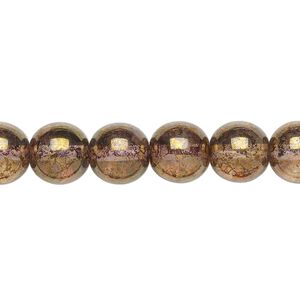 Bead, Czech glass druk, translucent copper luster, 10mm round. Sold per 15-1/2" to 16" strand.