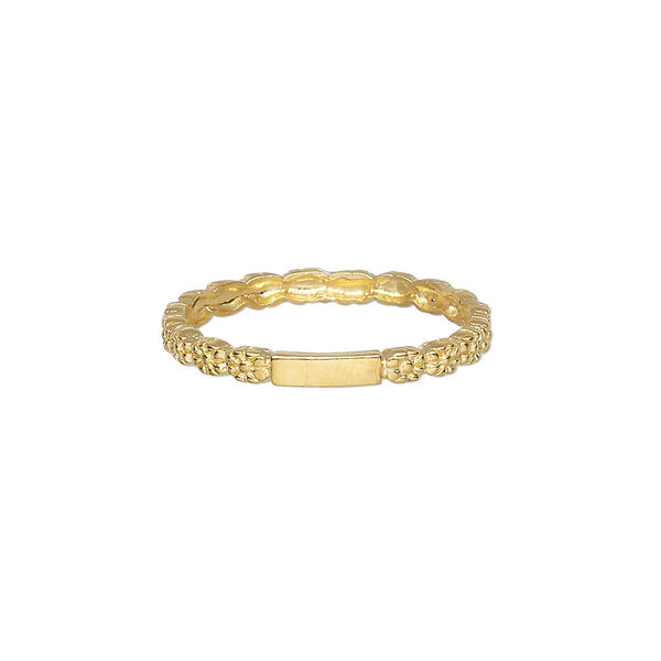 Ring, Create Compliments®, gold-plated sterling silver, clear, 1.5mm wide flower, size 9. Sold individually. image number 0