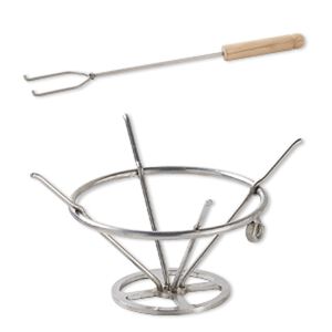 Firing fork and basket, EUROTOOL®, wood and stainless steel, brown, 10-1/2 x 3/4 inch handle with interchangeable 4x2-inch basket and 3x2-inch fork. Sold per 3-piece set.