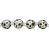 Bead, glass 1pkg4, turquoise blue / black / gold, 12mm hand-painted faceted round. image number 1