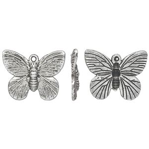 Charm, antique silver-plated "pewter" (zinc-based alloy), 18x14mm double-sided butterfly. Sold per pkg of 20.