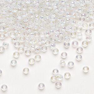 Seed bead, Miyuki, glass, pkg/250g, #8 rocaille, translucent rainbow crystal clear, (RR-250).