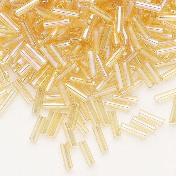 Bead, Preciosa Ornela Czech glass, bugle bead, pkg/50g, 1/4 inch, rainbow translucent light topaz, (11020). image number 0