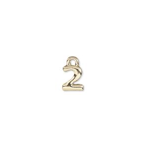 Charm, gold-finished "pewter" (zinc-based alloy), 7.5x6.5mm number 2. Sold per pkg of 2.