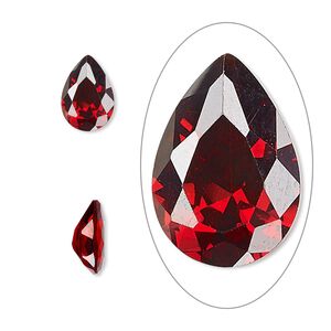 Gem, cubic zirconia, garnet red, 10x7mm faceted pear, Mohs hardness 8-1/2. Sold individually.