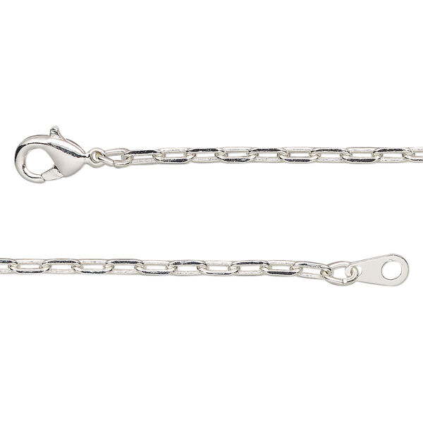 Chain, silver-plated brass, 2.3mm paperclip, 18 inches with lobster claw clasp. Sold individually. image number 0