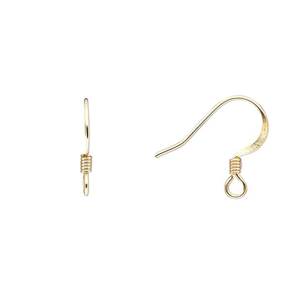 Ear wire fishhook 1pkg1000, 15mm / 3mm coil / open loop, 21 gauge gold-finished stainless steel / brass 500 pair image number 0