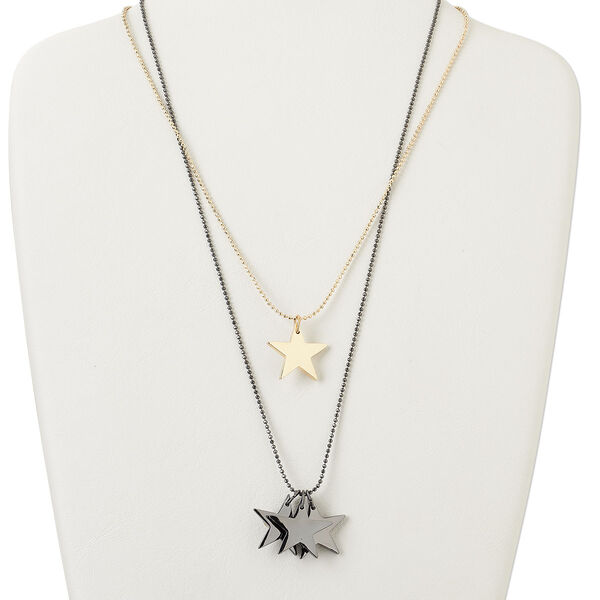 Necklace, 2-strand, gold-finished brass and gunmetal-finished "pewter" (zinc-based alloy), 24x22mm star, 19 inches with lobster claw clasp and 4-inch extender chain. Sold individually. image number 0