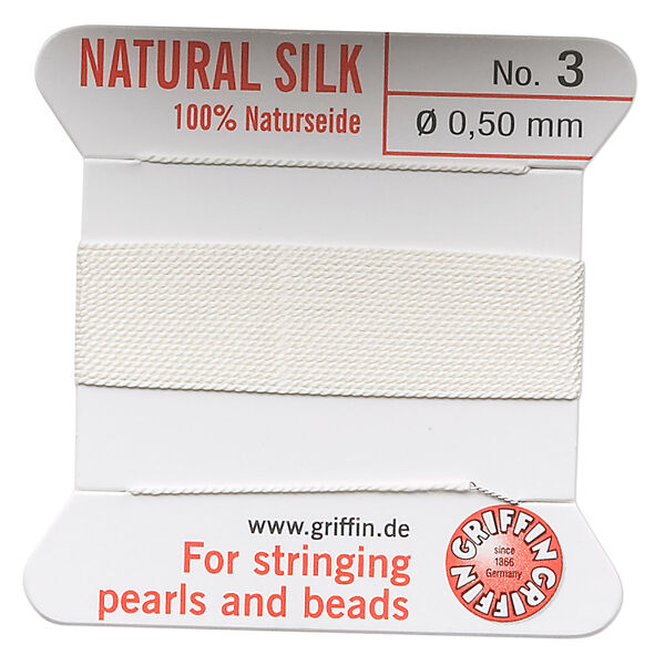 Thread, Griffin, silk, white, size #3. Sold per 2-meter card (approximately 78 inches). image number 0