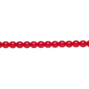 Bead, Czech glass druk, opaque red, 4mm round. Sold per 15-1/2" to 16" strand.