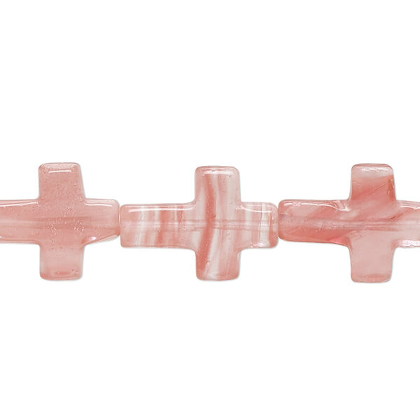 Bead, cherry "quartz" glass, 16x12mm-17x12mm flat cross with 0.6-0.8mm hole. Sold per 15-inch strand. image number 0