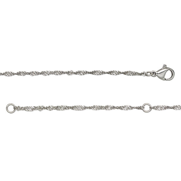 Chain, stainless steel, 2mm Singapore, wearable at 18 and 20 inches with lobster claw clasp. Sold individually. image number 0