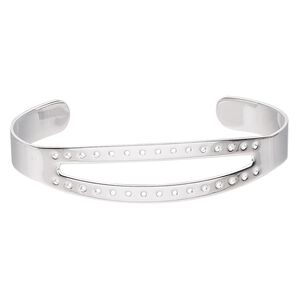 Bracelet component, cuff, silver-plated brass, 1/2 inch wide with 45x6mm open marquise and 30 holes, adjustable from 6-1/2 to 7-1/2 inches. Sold individually.