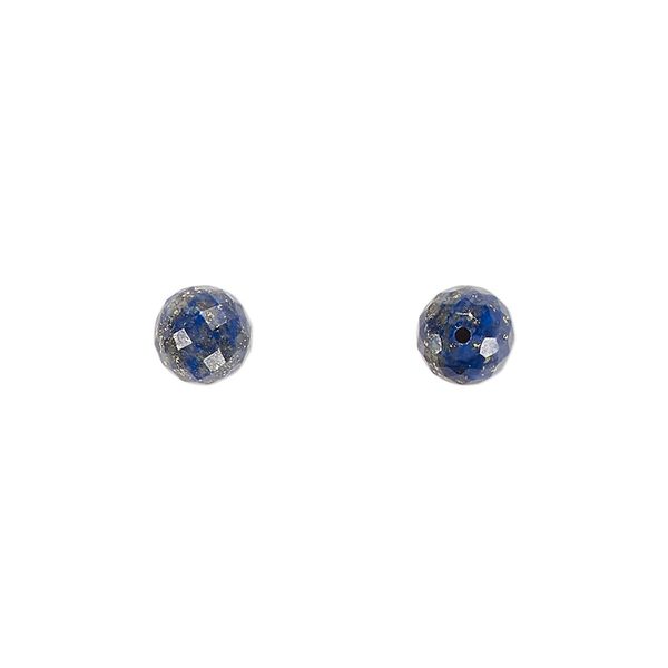Lapis lazuli 1pkg2, hand-cut half-drilled faceted round bead natural 6mm image number 0