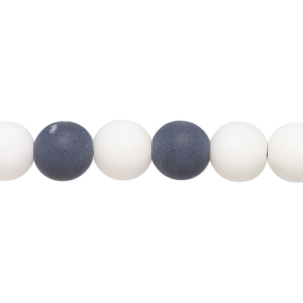 Bead, porcelain, opaque matte black and white, 8mm round. Sold per 8-inch strand, approximately 20 to 25 beads. image number 0