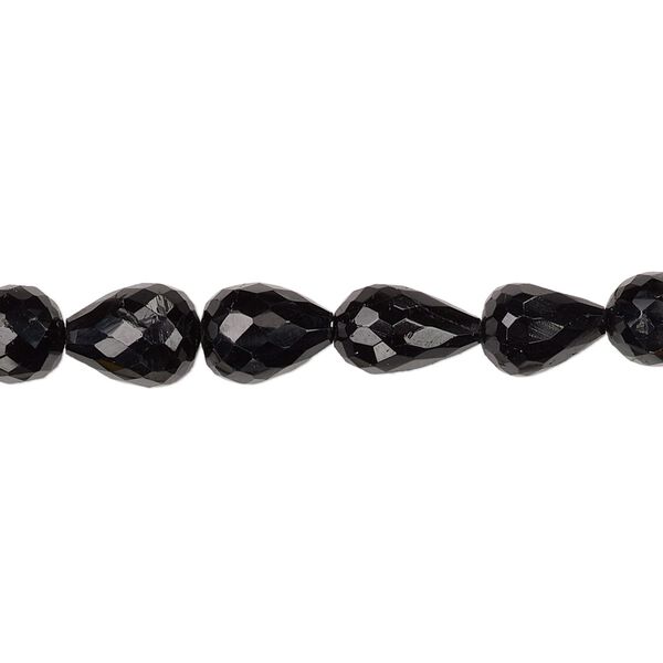 Black tourmaline 1pkg1, hand-cut faceted teardrop bead natural 15.5-16 inch graduated 5x4mm-10x7mm image number 0