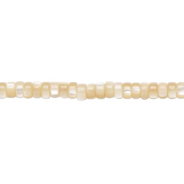 Bead, mother-of-pearl shell (natural), 3x2mm heishi, Mohs hardness 3-1/2. Sold per 15-1/2 to 16-inch strand. image number 0