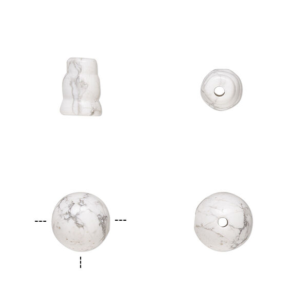 Bead, white howlite (natural), 8mm T-drilled round and 8x5mm-9x6mm cone, B grade, Mohs hardness 3 to 3-1/2. Sold per pkg of (2) 2-piece sets. image number 0