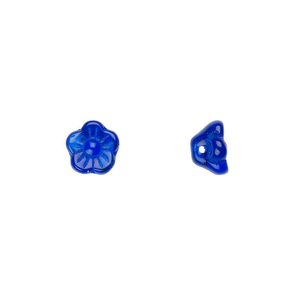 Bead, Czech pressed glass, cobalt, 8.5x6mm flower cone. Sold per pkg of 50. image number 0