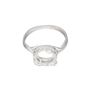 Ring, Almost Instant Jewelry®, sterling silver, 11.5mm wide with petal edge and 10mm cushion bezel setting, size 9. Sold individually.