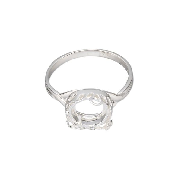 Ring, Almost Instant Jewelry®, sterling silver, 11.5mm wide with petal edge and 10mm cushion bezel setting, size 9. Sold individually. image number 0
