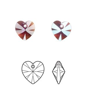 Drop 288pk amethyst shimmer, Swarovski® 10mm pendant heart 6228