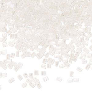 Bugle bead glass 1pk #1 round tube, 50 gram translucent clear AB