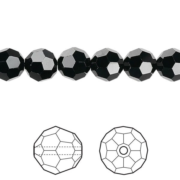 Bead 12pk jet, Crystal Passions® 8mm round 5000 image number 0