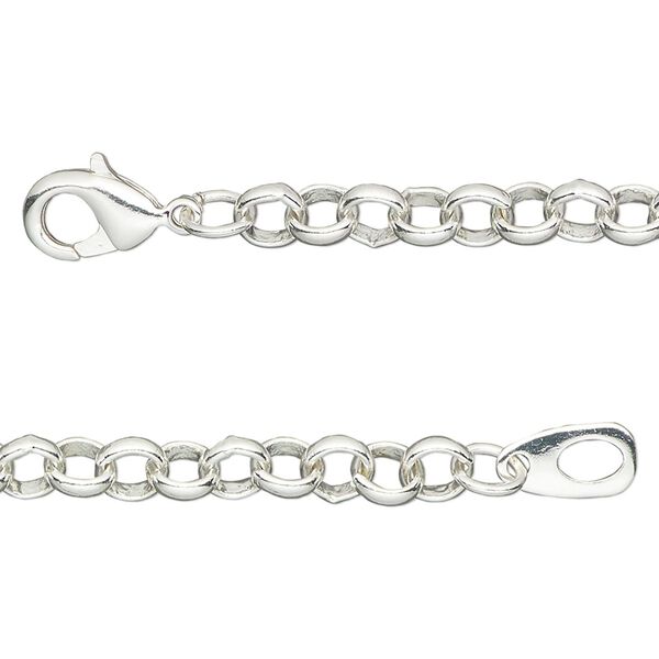 Chain, silver-plated brass, 5mm rolo, 24 inches with lobster claw clasp. Sold individually. image number 0