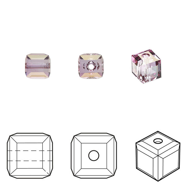 Bead 48pk dark rose, Crystal Passions® 6mm cube 5601 image number 0