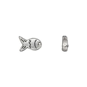 Bead, antique silver-plated "pewter" (zinc-based alloy), 11x7mm fish. Sold per pkg of 50.