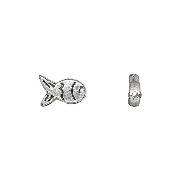 Bead, antique silver-plated "pewter" (zinc-based alloy), 11x7mm fish. Sold per pkg of 50. image number 0