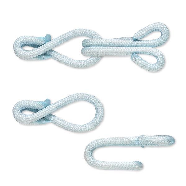 Clasp, hook-and-eye, nylon and "pewter" (zinc-based alloy), turquoise blue, 32x12mm. Sold Individually. image number 0