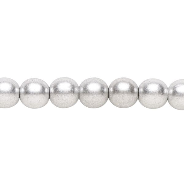 Bead, Czech glass druk, opaque satin metallic silver, 8mm round. Sold per 15-1/2" to 16" strand, approximately 50 beads. image number 0
