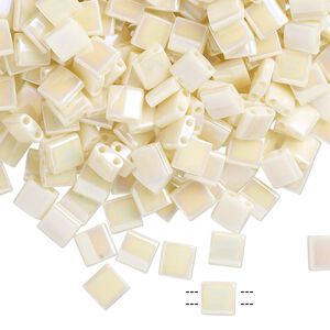 Seed bead, TILA®, glass, pkg/10g, 5mm full tila square, opaque rainbow ivory, (TL-486).