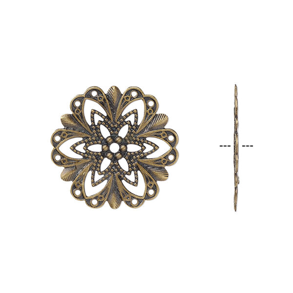 Component, antique brass-plated brass, 21x21mm fancy round with cutout star design. Sold per pkg of 10. image number 0