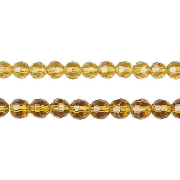Bead, glass, translucent topaz yellow, 4-5mm faceted round. Sold per pkg of (2) 12-inch strands, approximately 160 beads. image number 0