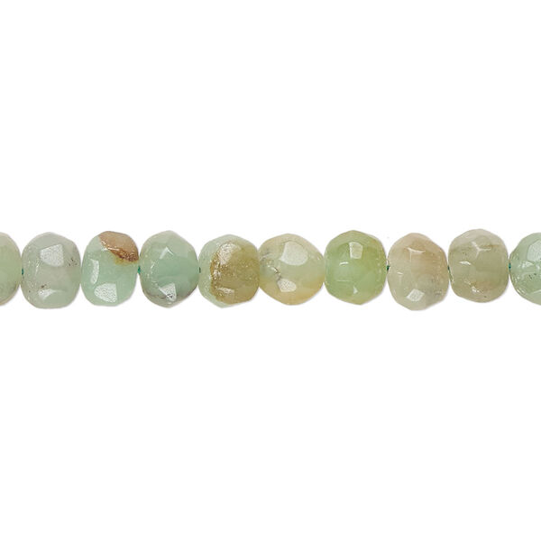 Bead, green chalcedony (dyed), small hand-cut faceted pebble, Mohs hardness 6-1/2 to 7. Sold per 14-inch strand, approximately 80 beads. image number 0